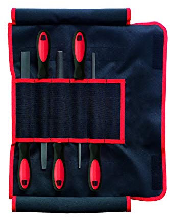 F. DICK Werkstattfeilensatz 5-teilig (inkl. Rolltasche, Feilen mit 2 K Griff, Hieb 2, geeignet für Holz, Stahl, Eisen, NE-Metall, für mittleren Materialabtrag, verschiedene Formen, Feilensatz 200 mm)