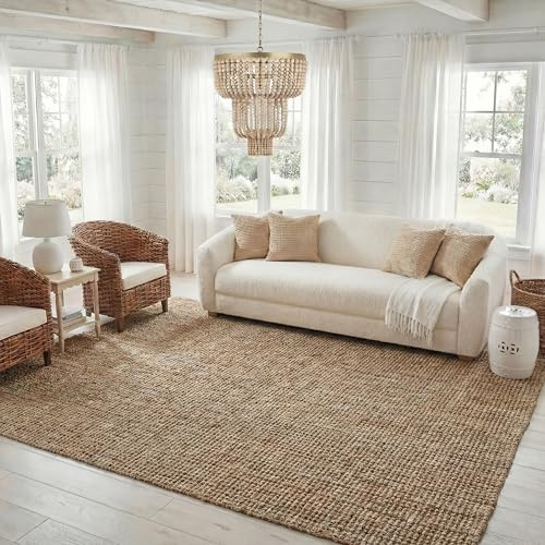 Safavieh Natural Fibre Indoor Hand Made Rectangle Area Rug, Natural Fibre Collection, NF447, in Natural / Grey, 244 X 305 cm for Living Room, Bedroom or Any Indoor Space