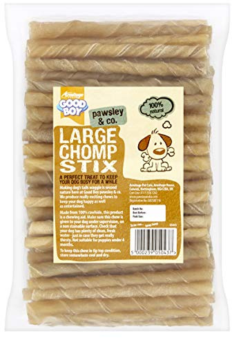Good Boy - Large Rawhide Chomp Sticks - Dog Chews - Made From 100 Percent Natural Hide - Pack of 100 - Dog Treats Natural