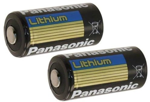 Panasonic BAT002 x 2 CR123A Lithium 3V Photo Lithium Batteries, 0.67 Dia x 1.36 H (17.0 mm x 34.5 mm), Black, Gold, Blue (Pack of 2)