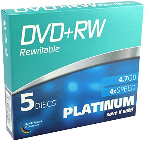 Platinum 4,7 GB DVD+RW-Rohlinge (4x Speed, 120 Min, DVD rewritable) 5er Slimcase