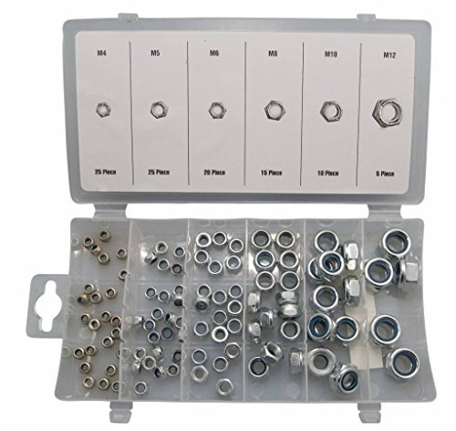 Benson Tools 100tlg selbstsichernd Mutter Set Satz K, M4-M12, verzinkt, Legierter Stahl, Sechskant, Nuss, Nut Set