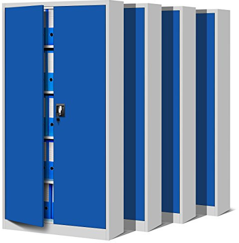 Jan Nowak 4er Set Aktenschrank C001 Metallschrank Stahlschrank Werkzeugschrank Büroschrank Lagerschrank Universalschrank Pulverbeschichtung Flügeltüren 185 cm x 90 cm x 40 cm (grau/blau)