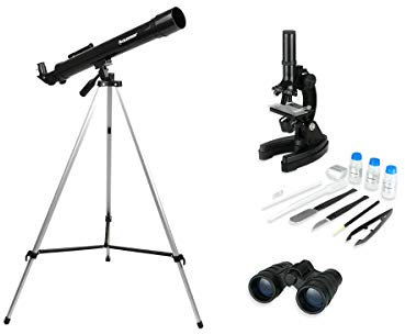 Celestron 22010 Science Kit (inkl. Teleskop, Mikroskop, Fernglas, Stativ und Zubehör), 6-teilig, schwarz