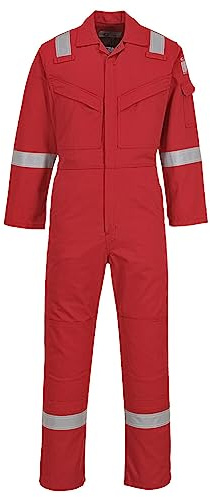 Portwest FR50 Reflexskyddad FR Overall 350g Antistatisk Hållbar Flamskyddad | Röd, XL, EN 61482-1-2 Klass 1, EN ISO 11611, EN ISO 11612, EN 1149-5, Unisex, 99% Bomull, Trippelsydda Sömmar, Krok och Ögla