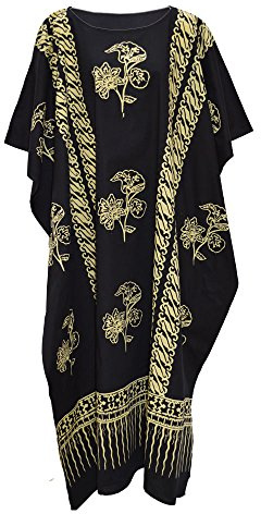Java algodón kaftan vestido de mujer negro playa larga noche mujer