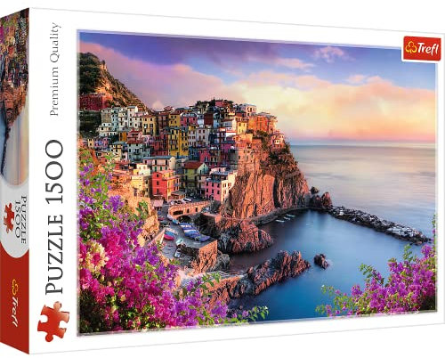 Trefl, Puzzle, Vue de la Ville de Manarola, 1500 Pièces, Haute qualité, Paysage, Italie, Cinque Terre, Vacances, Vue Romantique, pour Adultes et Enfants à partir de 12 Ans