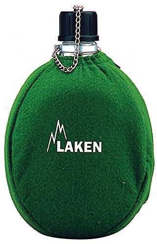 LAKEN Clasica - Cantimplora de Agua de Aluminio de 1 litro, con Bolsa de Fieltro, Boca Estrecha, a Prueba de Fugas, sin BPA, Color Verde