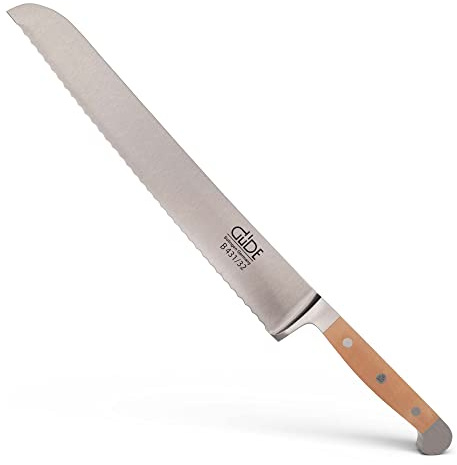 GÜDE Solingen - Brödkniv smidd, 32 cm, päronträ, ALPHA-BIRNE - double bolster, Handgjord Tyskland
