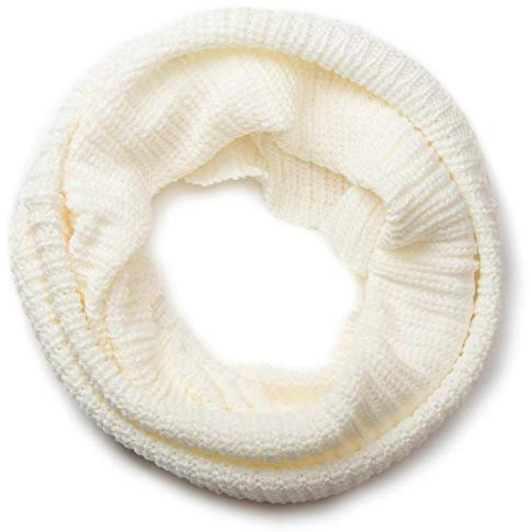 styleBREAKER Unisex Feinstrick Loop Schal einfarbig | Weicher elastischer Winter Schlauchschal in Feinripp Optik | Warmer Strick Loop für Damen und Herren, Farbe:Weiß