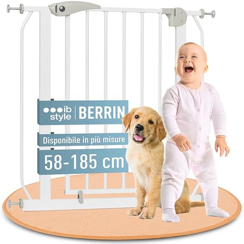IB STYLE Barrera de Seguridad Berrin - Barrera Escalera, Fijación a Presión, Auto Close, para Pasillos, Mascotas y Niños, Blanco, Ancho: 85-95 cm