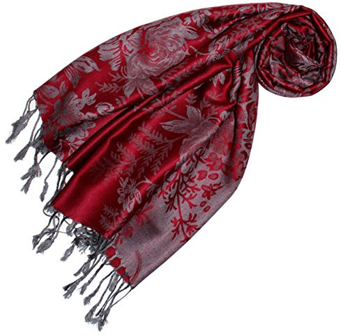 Lorenzo Cana Designer Pashmina högkvalitativ märkeshalsduk blommigt vävt blommönster damast – Webart 70 x 180 cm modal strömbrytare halsduk halsduk jacquard 93232, röd, 68 x 180 cm