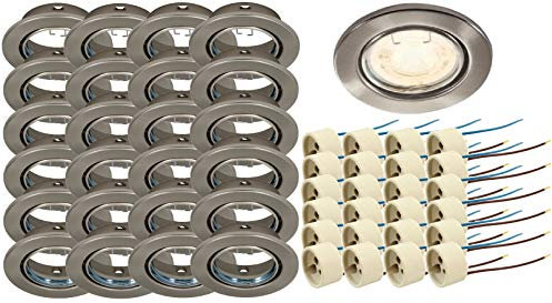 Trango 24er Set Einbaustrahler 6729-242 in Edelstahl-Optik Einbauleuchte, Strahler in Rund inkl. GU10 Keramik Fassung direkt 230V Deckenstrahler, Deckenlampe ohne Leuchtmittel