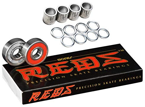 Bones Reds Skateboard Bearings 8-Pack [for Skateboards, Longboards, Scooters, Spinners] (Bones Reds_8-Pack w/Dragon Spacers & Washers)