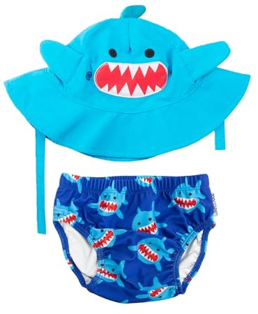 Zoocchini - Set Baby Costumino Contenitivo e Cappellino, Multicolore (Squalo), L (12-24 mesi)
