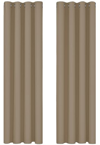Deconovo Blackout Curtains for Living Room Super Soft Thermal Insulated Eyelet Curtains Bedroom 66 x 90 Inch Drop Tan Brown 1 Pair