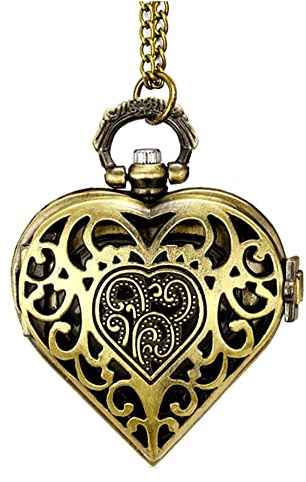 VIGOROSO Women's Pocket Watch, Heart Pendant Necklace Analogue Pocket Watches with Chain, Wedding Gifts for Him Her Valentines Day Gifts Ideas for Women (Bronze)