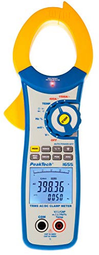 PeakTech 1655 – Pinza amperimétrica RMS 1500A AC/DC, 40000 cuentas, multímetro digital, TUV/GS, pinza de corriente, voltímetro sin contacto, amperímetro, probador de continuidad - Max 600V
