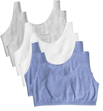 Fruit Of The Loom Womens Built Up Tank Style Value Pack Sports Bra, Heather Blue/White/Heather Grey/Heather Blue/White/Heather Grey 6-pack, 40 US