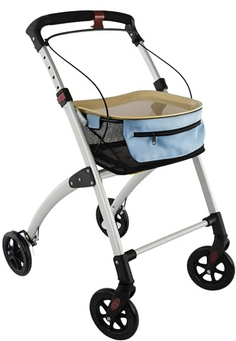 Days Breeze Indoor Rollator, 4 Wheeled, Includes Basket and Tray, Mobility Aid, Assisted Walking Device for Low Mobility Users, Lightweight, Green