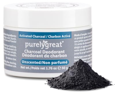 Purelygreat - Unscented Charcoal Deodorant Cream, Chemical-Free Hygiene Essentials for Women, Natural Deodorant for Men Made with Activated Charcoal, Soda & Shea Butter, 1.76 oz / 50 g