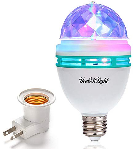 YouOKLight E26 Rotating RGB Disco Ball Light, LED Strobe Bulb Magic Ball Light, for Birthday Party Club Bar Karaoke Halloween Christmas
