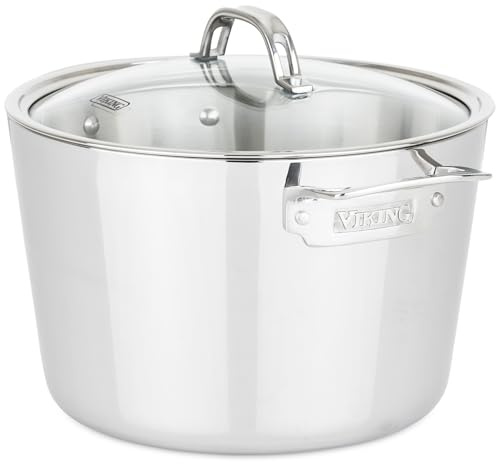Viking Contemporary 3-Ply Stainless Steel Stock Pot, 8 Quart Soup Cooking Pot with Lid, Kitchen Cookware