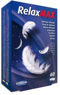 Orthonat - Relax Max - Complément Alimentaire Sommeil Réparateur - 190 mg d’Extrait de Valériane, 150 mg d’Extrait de Pavot de Californie par Gélule - 60 Gélules