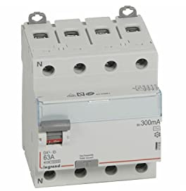 Legrand 411666 Interrupteur différentiel DX³-ID arrivée haute et départ bas à vis, 4P, 400V, 63A typeAC, 300mA, 4 modules