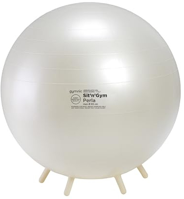GYMNIC Sit'n'Gym Perla inflatable sitting ball Ø 65 cm with non-slip feet, pearl white color, ergonomic anti-burst chair for correct posture and well-being in the office or at home