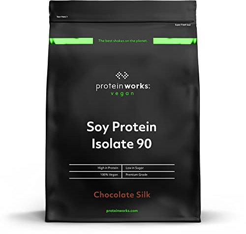 Protein Works - Vegan Soy Protein, Premium Soy Protein Isolate, Low Fat, No Added Sugar, 27g Protein, 100% Plant-Based Nutrition, Chocolate Silk, 16 Shakes, 500g
