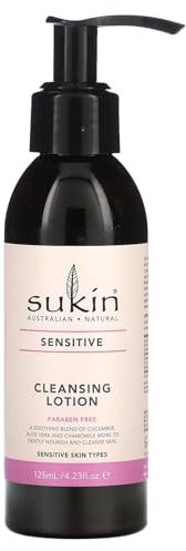Sukin Sensitive Cleansing Lotion 125ml - with Aloe Vera; cruelty free & vegan friendly - purifies skin by removing make-up and excess oils without stripping delicate skin.