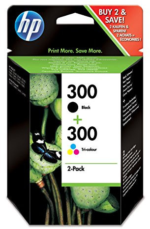 HP Pack de 2 Cartouche Jet d'encre N°300 (1 Noir + 1 Couleur) HP (4 ml) sous blister pour Imprimante Jet d'encre - Capacité 300 pages