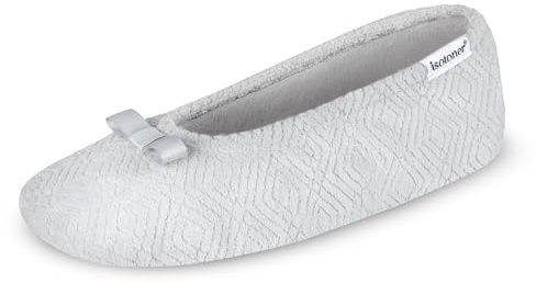 isotoner Chaussons pour femme en microterry chevron et semelle en tissu pour plus de confort, gris clair, 35.5/36.5 EU
