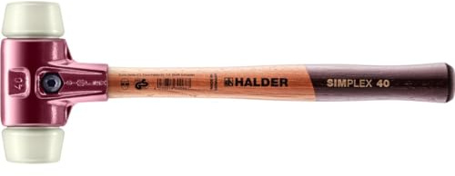 Halder Simplex Soft-Faced Mallet 3008.040 - Hard Nylon Inserts, Cast Iron Housing with Handle Protection Sleeve, Varnished Wooden Handle, 40mm, 1.4 lbs.