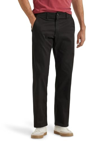 Lee Men's Extreme Motion Flat Front Regular Straight Pant Black 36W x 32L