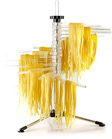 OVENTE Collapsible Pasta Drying Rack for Homemade Fresh Spaghetti & Noodles, BPA-Free Acrylic Rods, Rotating Arms, Compact & Easy to Clean, Clear ACPPA900C