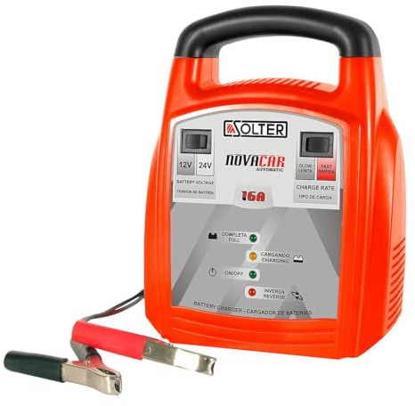 Cargador Automático Solter NOVACAR 16A, 12/24V, Carga Inteligente Rápida y Lenta hasta 150Ah, Protección Avanzada, Compacto y Fácil Transporte, Ideal Vehículos, Náutica y Maquinaria