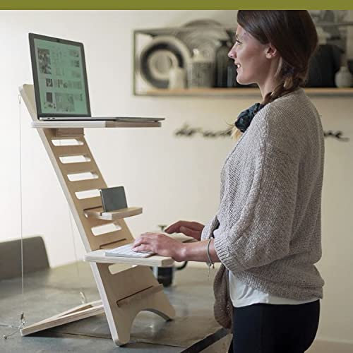 HumbleWorks. Stan-1 (Natural Wood). Ergonomic, height-adjustable standing desk. Standup Desk, Standing desk converter for Home Office, supports laptops with screens up to 15