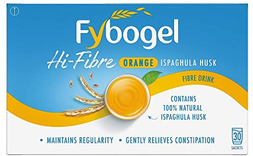 Fybogel Hi Fibre Sachets Orange Flavour 30 Pack - Natural Digestive Support, Gentle Constipation Relief, High Fiber Supplement, Easy Mix Powder, Daily Gut Health, Vegan Friendly