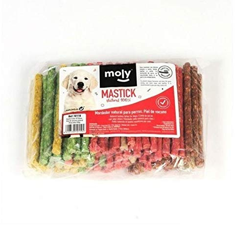 MOLY Palillos de Colores para Perros Unidades | Snack Natural de Piel de Vaca | Recompensa Masticable | Cuida la Salud Dental Canina | Ideal para Adiestramiento (100 Unidades)
