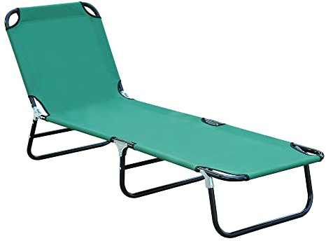 Outsunny Folding Chaise Lounge Chair with 5-Level Back, Green