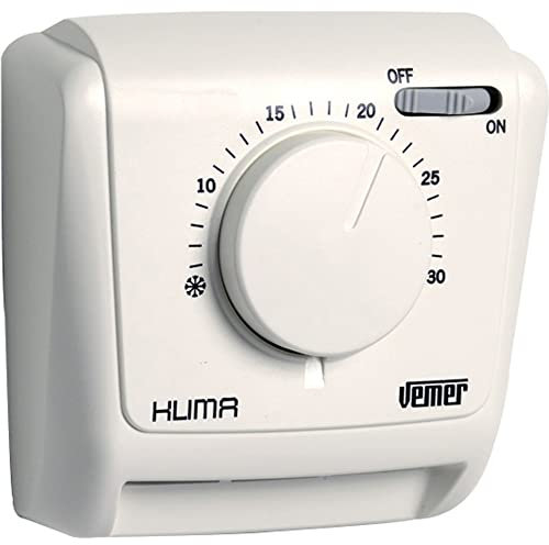 VEMER VE022000 Termostato Mecánico de Ambiente a Membrana de Gas, Función de Calefacción y Aire Acondicionado y Interruptor On/Off, Blanco