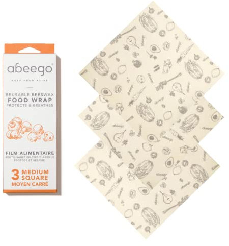 Abeego, Set of 3 Medium, 10 Square, Natural Beeswax Food Storage Wrap Flats
