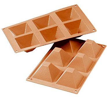 Silikomart | SF006 Stampo in Silicone per Monoporzioni PIRAMIDI, Antiaderente, 6 cavità, Confezione da 1 Stampo per Dolci, 71 x 71 h 40 mm, Made in Italy