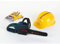 Theo Klein 8253 - Bosch Kettensägeset mit Helm und Handschuhen, profiline blau, Spielzeug