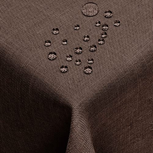 DecoHomeTextil Leinen Optik Tischdecke, Rechteckig 130 x 300 cm Dunkelbraun, wasserabweisend, fleckenabweisend, abwaschbar, Lotuseffekt, bügelfrei