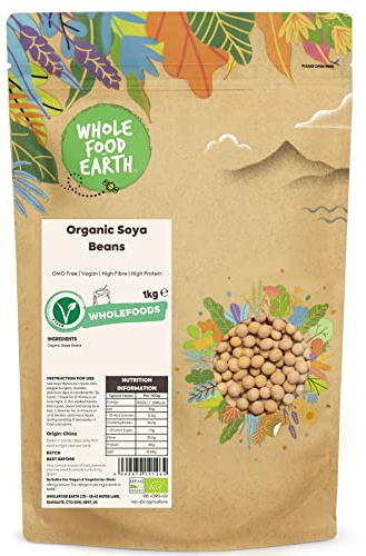 Wholefood Earth Organic SOYA Beans 1kg GMO Free | Vegan | High Fibre | High Protein | Certified Organic