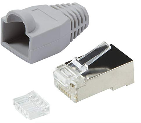 odedo 20x connecteur réseau RJ45, connecteur à sertir RJ 45, CAT 6, boîtier métallique blindé, housse anti-pliage grise