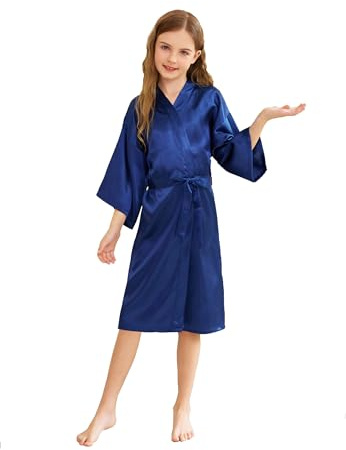 Cute On Barn barn satin siden kimono rock morgonrock badrock nattkläder för spa bröllop födelsedagsfest klänning